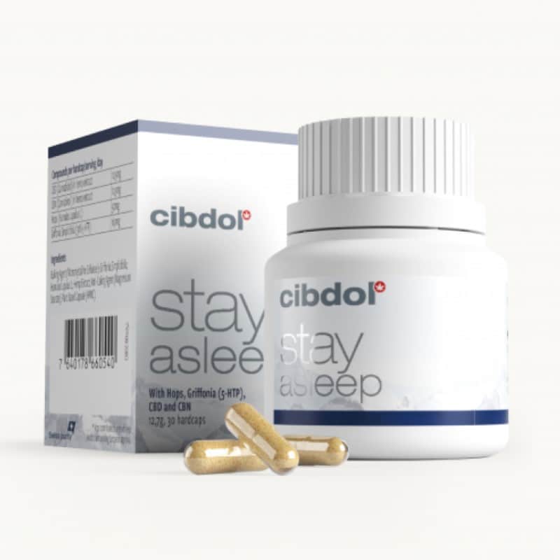 Stay Asleep Kapseln von Cibdol: Natürliche Unterstützung für eine gute Nachtruhe mit hochwertigen Inhaltsstoffen.
