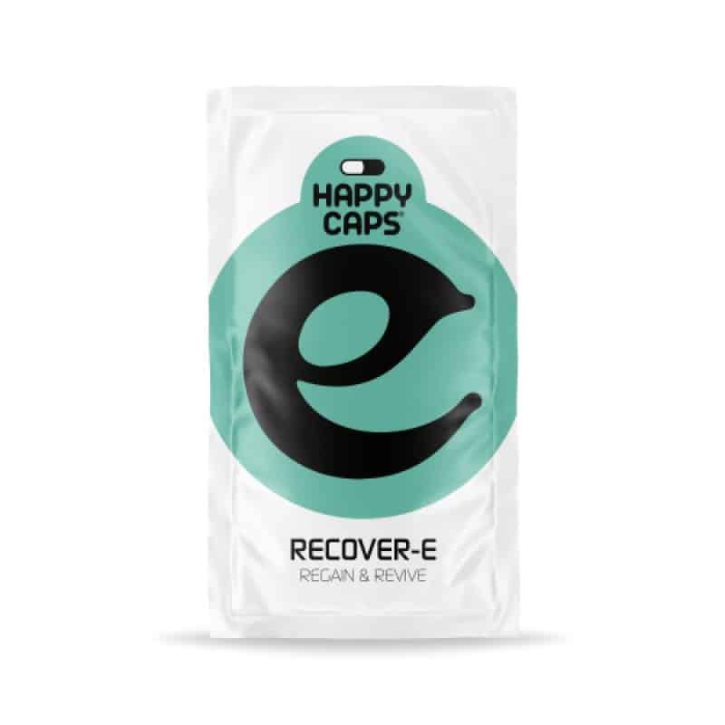 Recover-E von Happy Caps - Unterstütze deine Erholung nach einer Nacht aus mit Recover-E Kapseln. Eine natürliche Mischung, um dein Wohlbefinden und Energielevel wiederherzustellen.