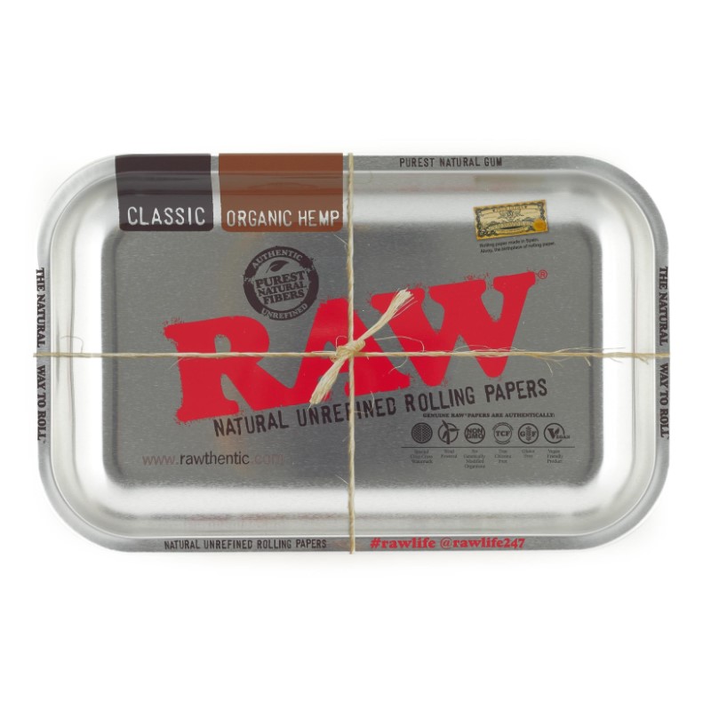 RAW Metalic Silver Rolling Tray: Ein glänzendes und robustes Rolling Tray von RAW für ein schlankes und organisiertes Raucherlebnis.